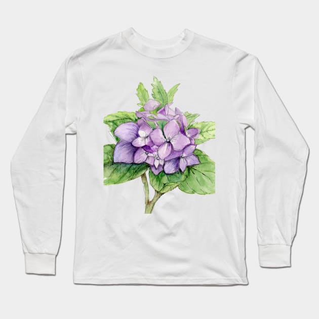 Purple Hydrangea Long Sleeve T-Shirt by racheldwilliams